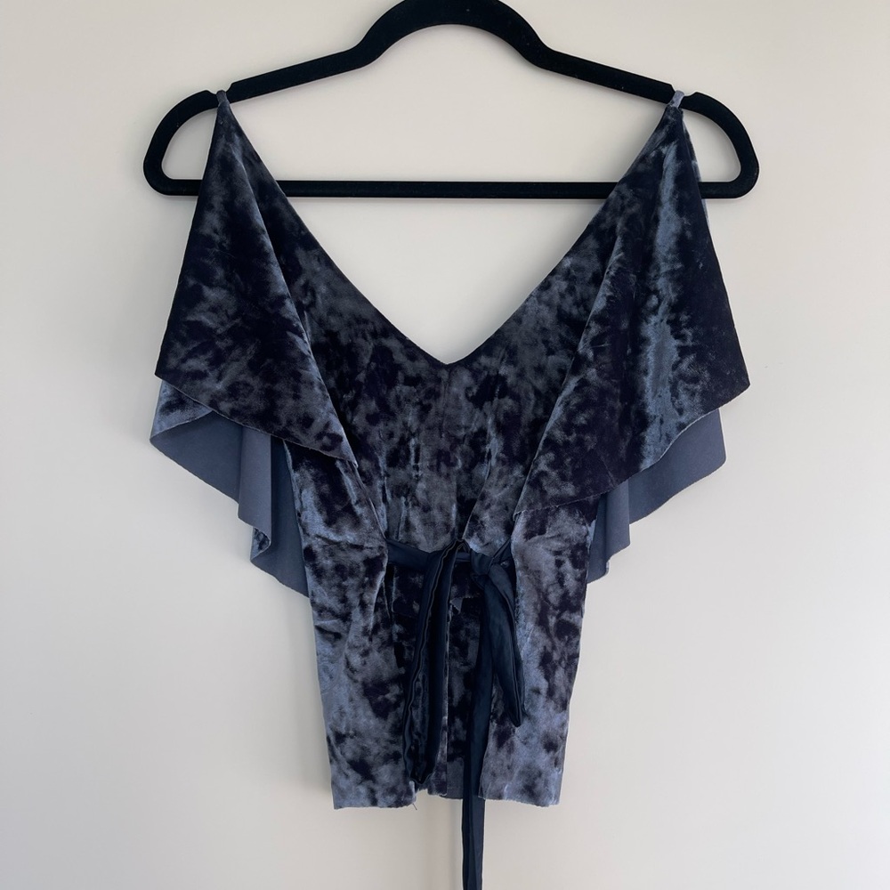 Zara Velvet Tie-Back Top in Blue Gray